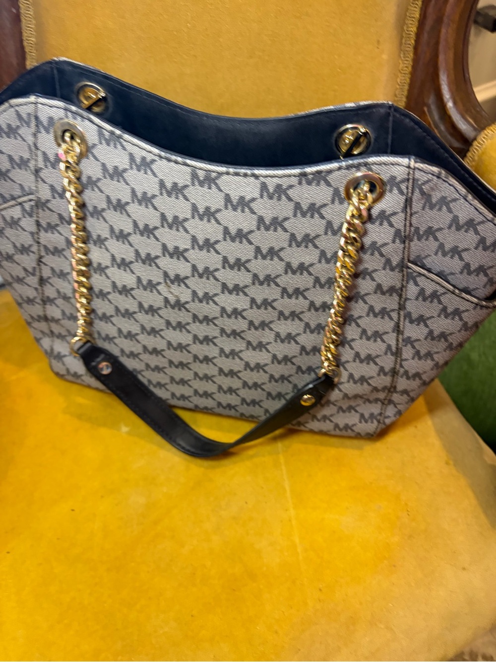 Michael Kors Black and Grey MK Logo Tote with Black Trim and Gold Hardware - Picture 4 of 7